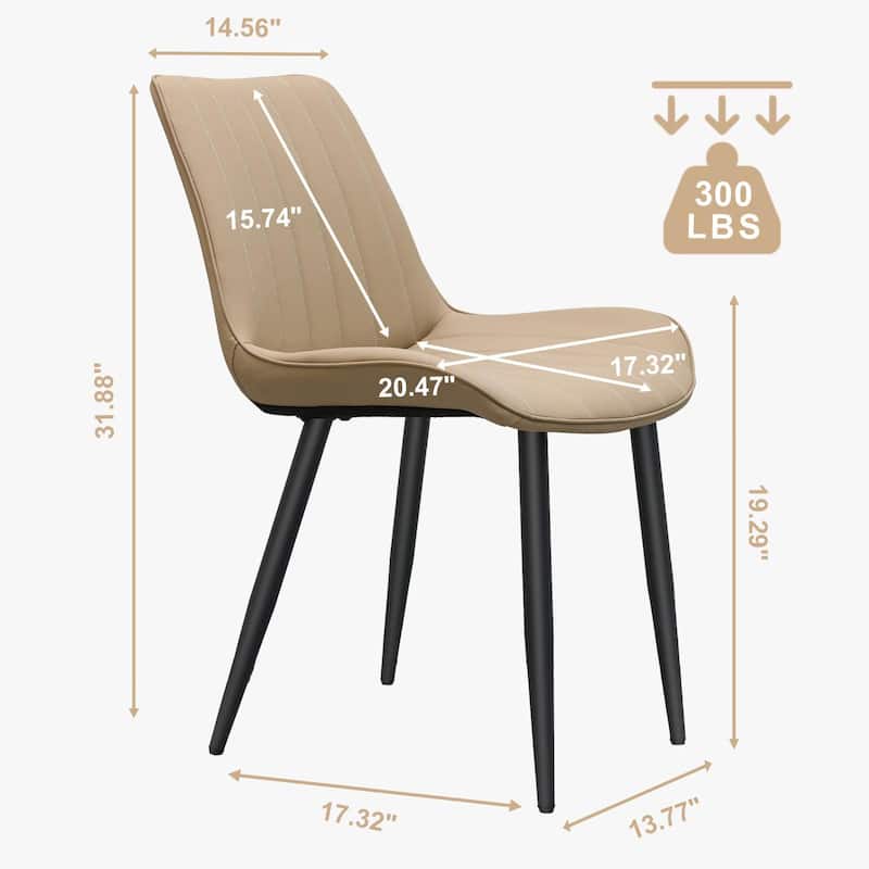 PU Leather Dining Chair with Metal Legs, Wave Pattern Upholstered Armless Chair Set of 6 for Kitchen, Living