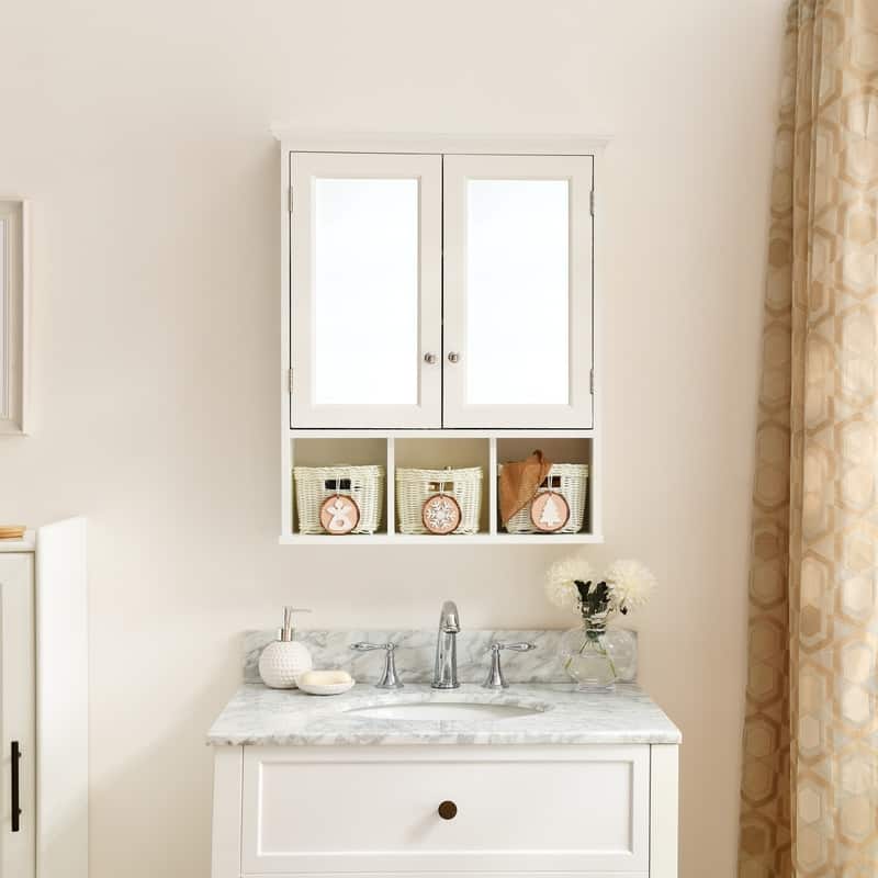 Bathroom Storage Cabinet,Medicine Cabinets for Bathroom with Mirror,2 Doors 4 Adjustable Shelf + 3 Storage Basket