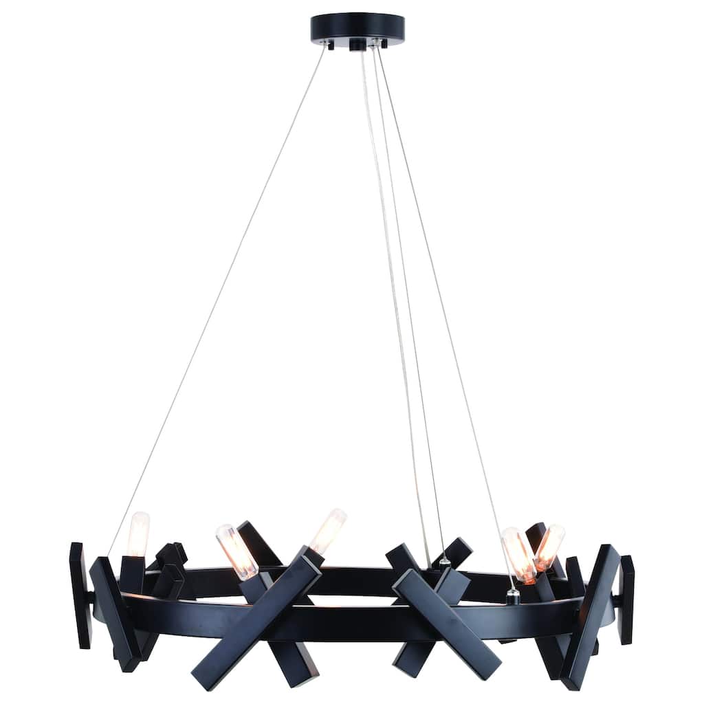 5 Light Chandelier Matte Black Wheel Design Modern Farmhouse Lighting - 76