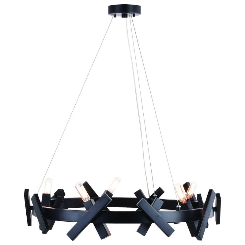 5 Light Chandelier Matte Black Wheel Design Modern Farmhouse Lighting - 76