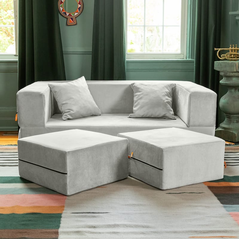 Jaxx Zipline Convertible Queen-size Sleeper Loveseat and Ottoman Set