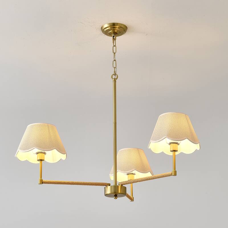 3-Light Contemporary Rope Fabric shade Chandelier,Gold Chandelier,Romantic Golden,Adjustable Pendant Lights Gold