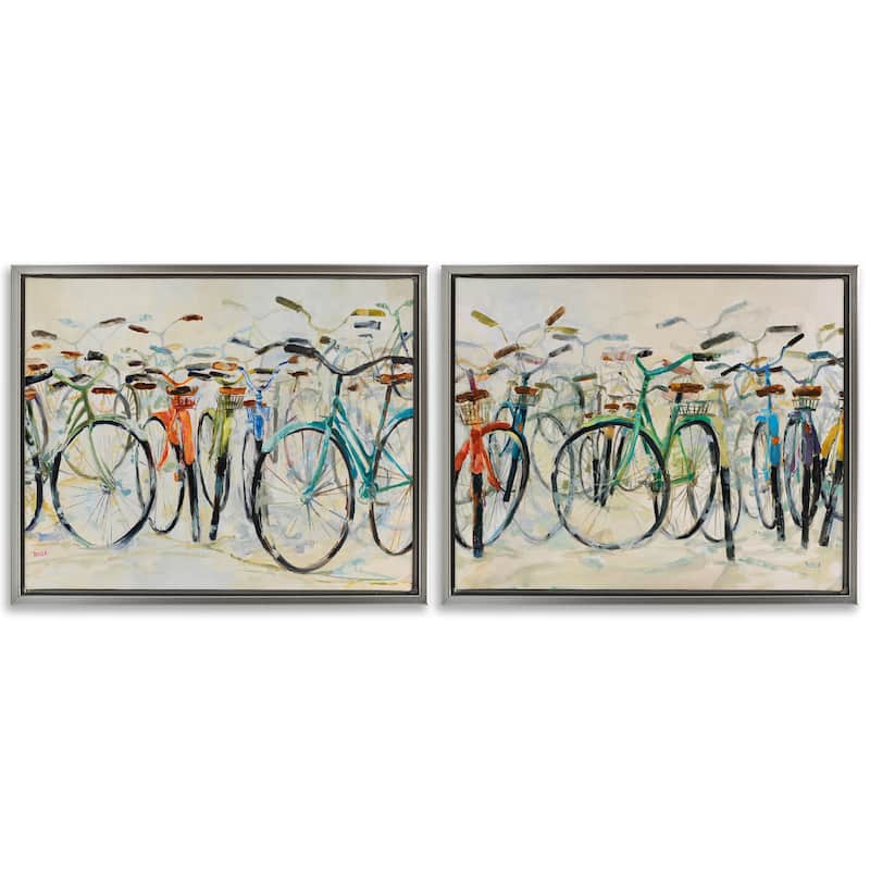 Stupell Dynamic Bicycles on Beige Framed Floater Canvas Wall Art Design By Dusza (Set of 2) - 31 x 25 - Grey