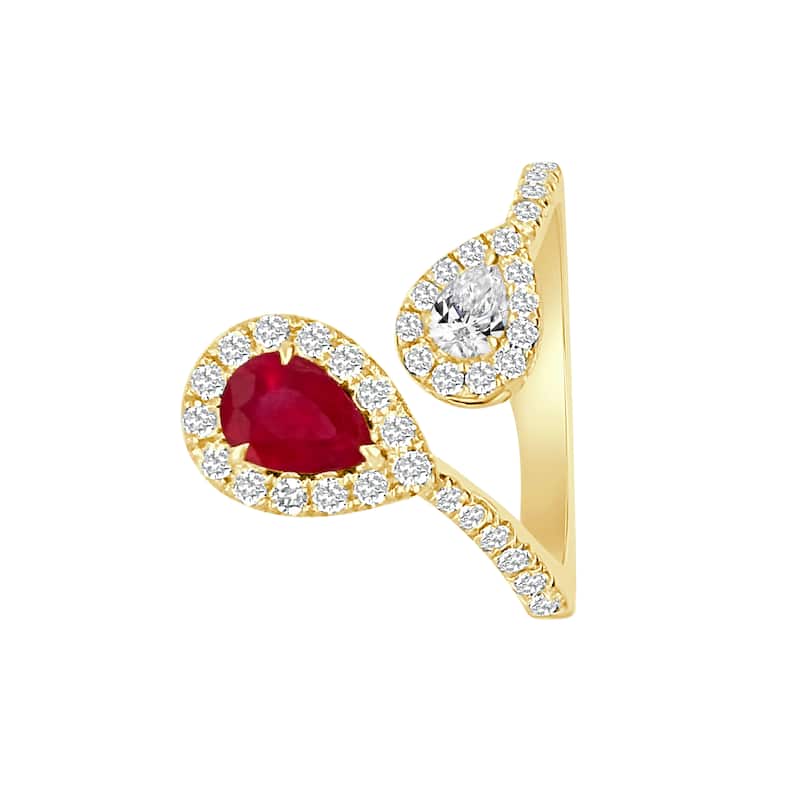 Auriya 14k Gold Lab Grown Ruby and Diamond Toi et Moi Double Halo Bypass Ring 0.48 ct. tw. (F-G, VS)