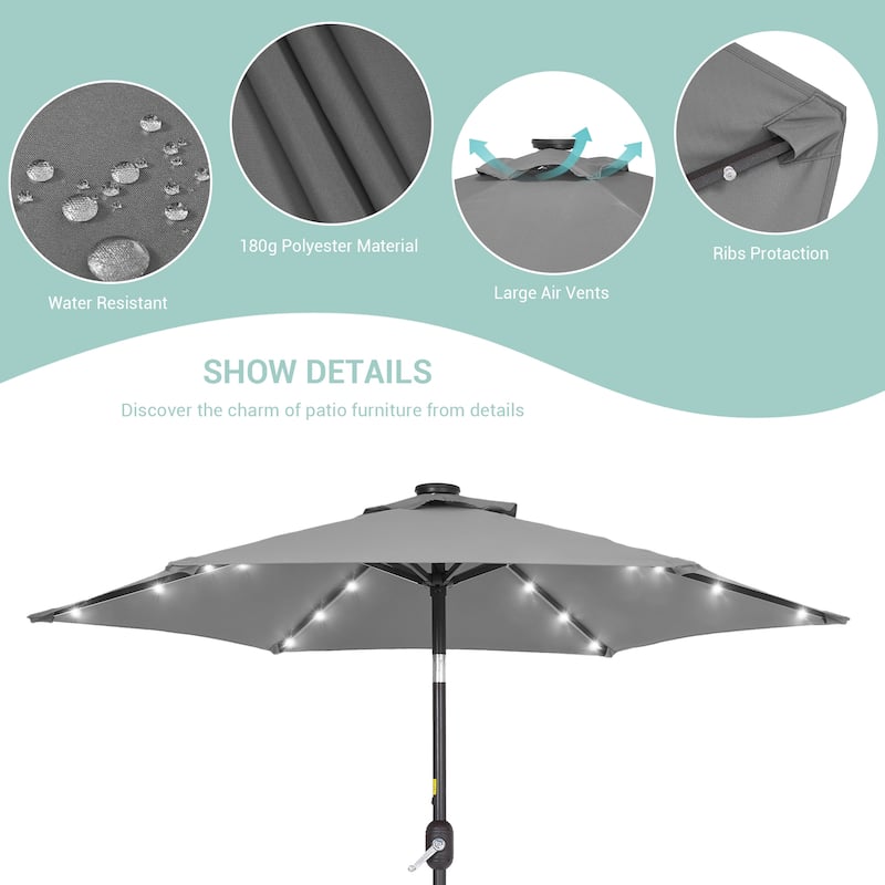 Bonosuki 7.5Ft LED Patio Market Umbrella Outdoor Table Umbrella
