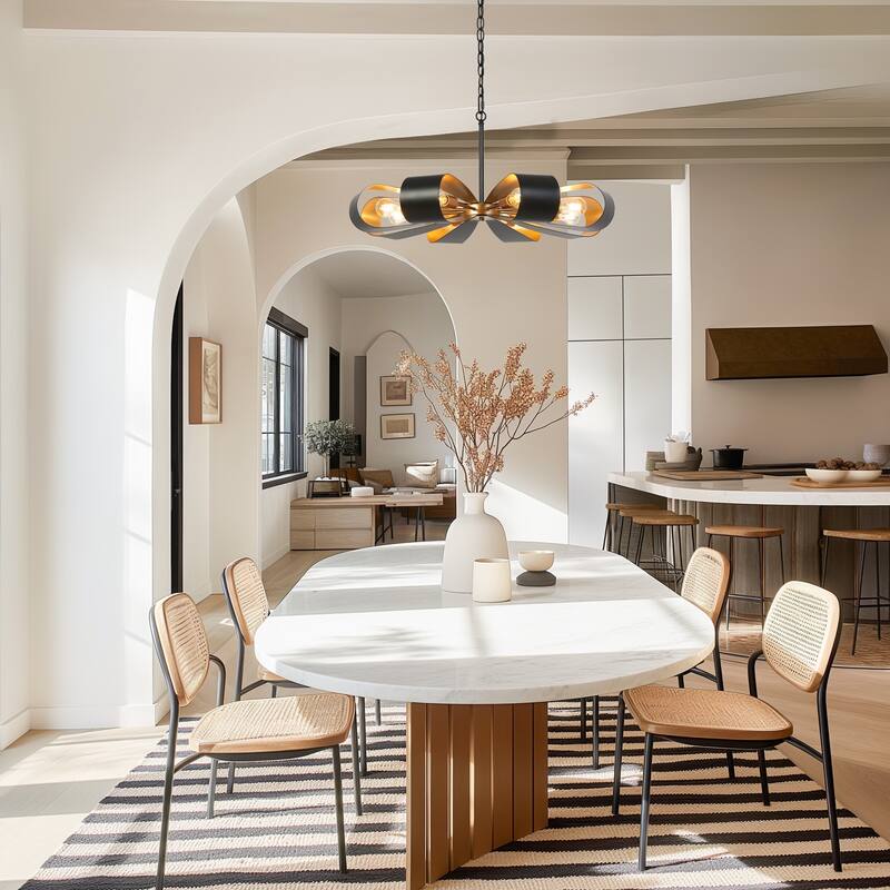 Modern Industrial 8-Light Chandelier Black Gold Floral Pendant Light for Living Room and Dining Room - 32.6 " × 15.8 "