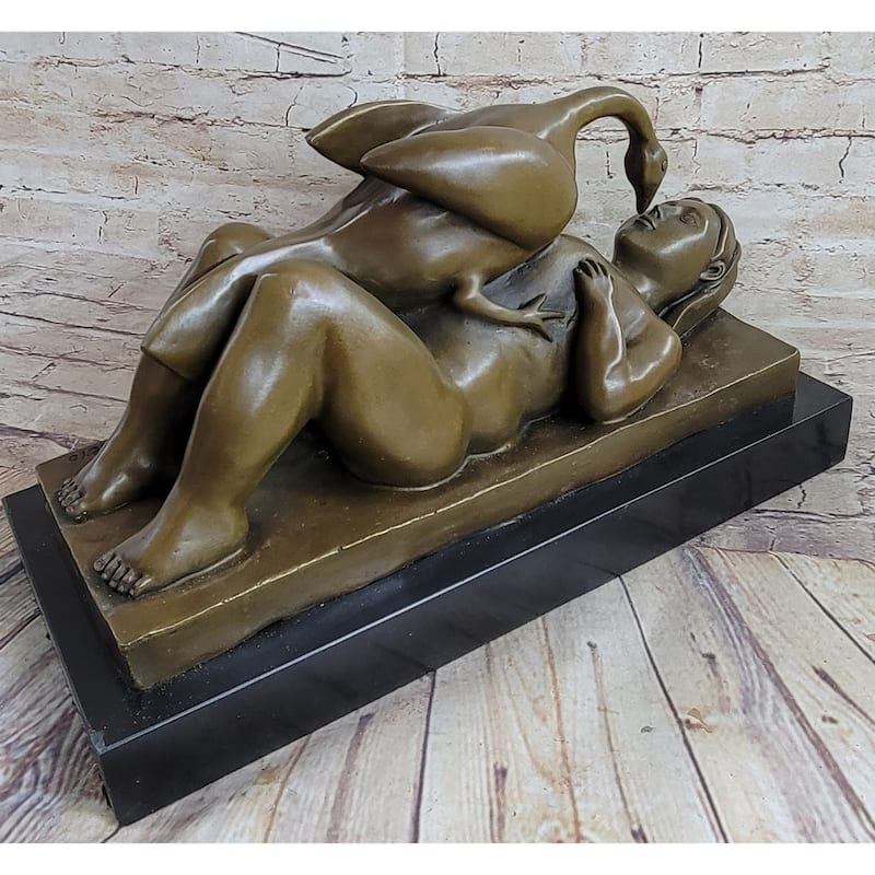 Leda And The Swan Zeus Modern Art Bronze Sculpture Statue By Fernando Botero 9 Inches X 15 Inches: