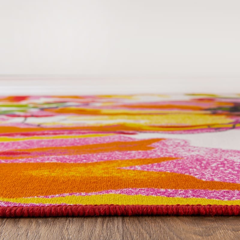 World Rug Gallery Modern Bright Flowers Non-Slip Area Rug Multi