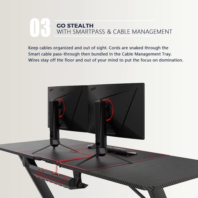 BOSSIN Ergonomic Gaming Desk Z-Shaped Office PC Computer Desk Gamer Tables with Cup Holder and Headphone Hook