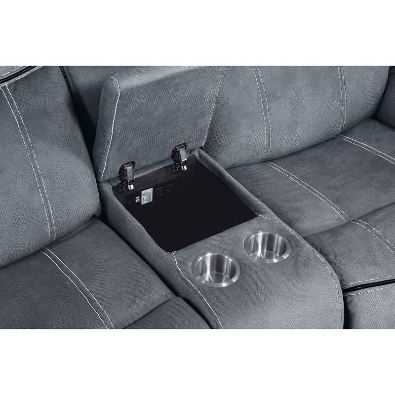Two Tone Gray Velvet Recliner Loveseat W/Usb Port & Console