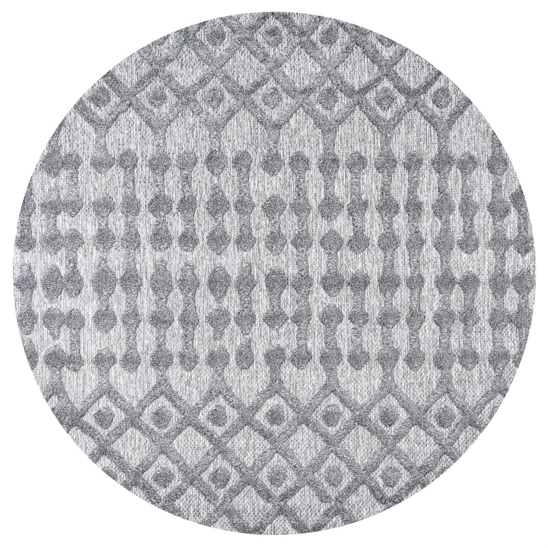 JONATHAN Y Portmany Moroccan Diamond Indoor/Outdoor Area Rug - 5' Round - Dark Gray