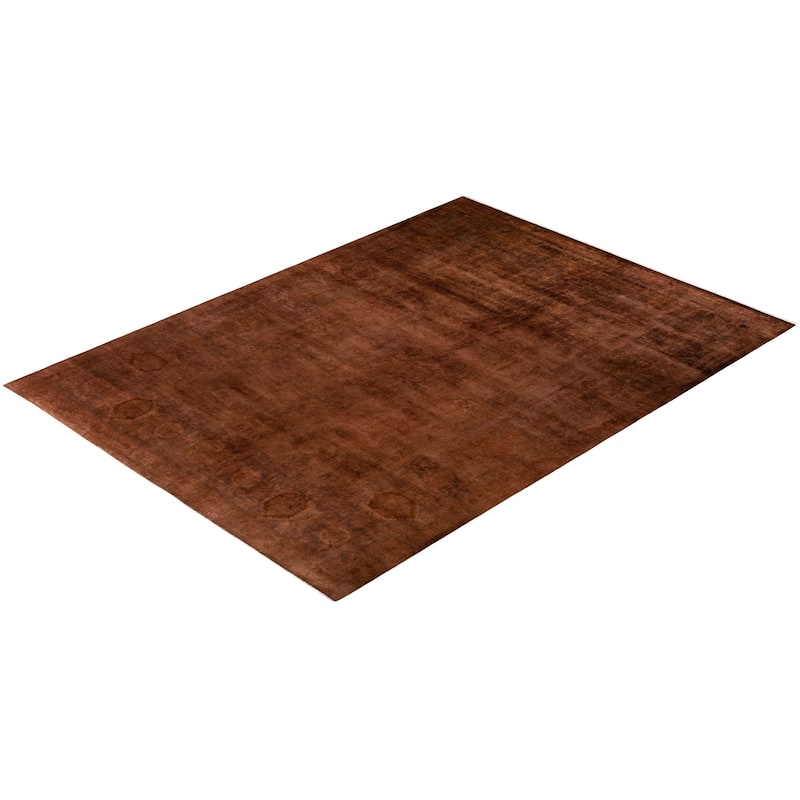Overton Hand Knotted Wool Vintage Inspired Modern Contemporary Overdyed Brown Area Rug - 9' 3" x 12' 6"