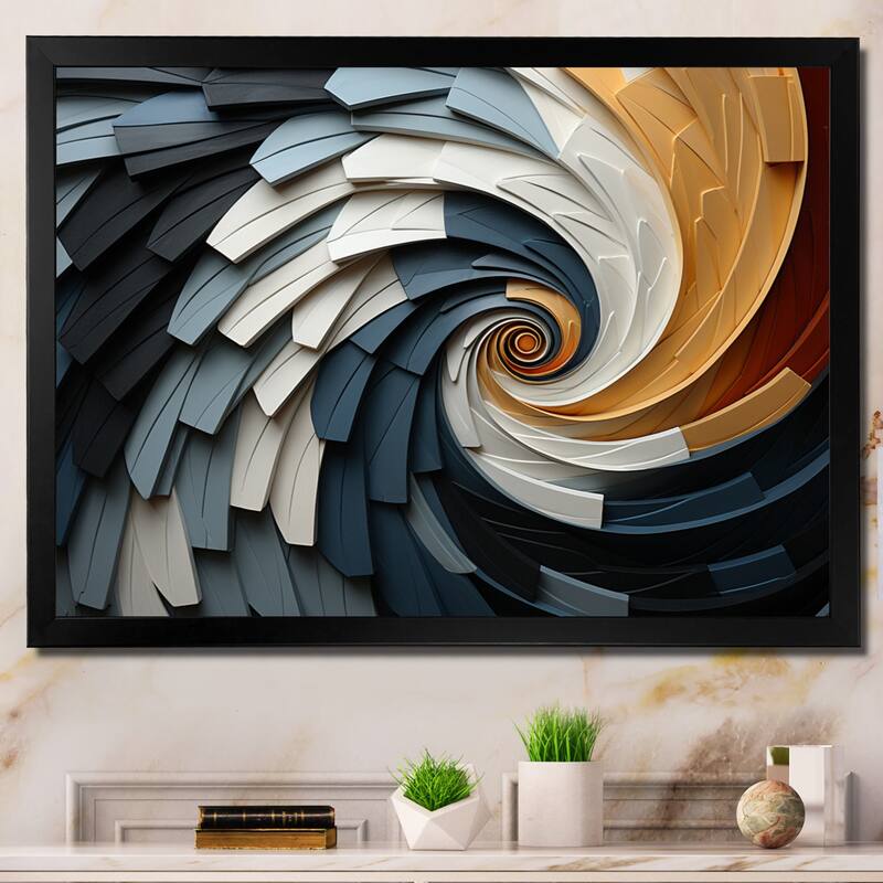Designart "Geometric Spiral III" Abstract Spirals Framed Wall Decor - Black - 44 in. wide x 34 in. high