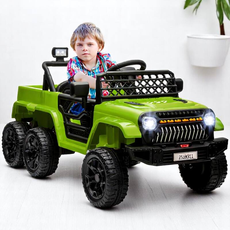 12V Kids Ride-On Car with Remote Control, Ride on Truck with Back Trailer, Spring Suspension, & Seatbelt - Electric Vehicle - Green