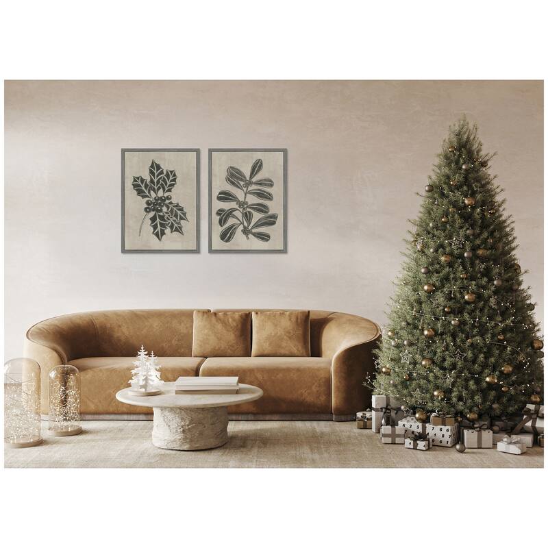 Kate and Laurel Sylvie Winter Holly and Berries - 2 Piece Framed Canvas Art Set by Nikita Jariwala