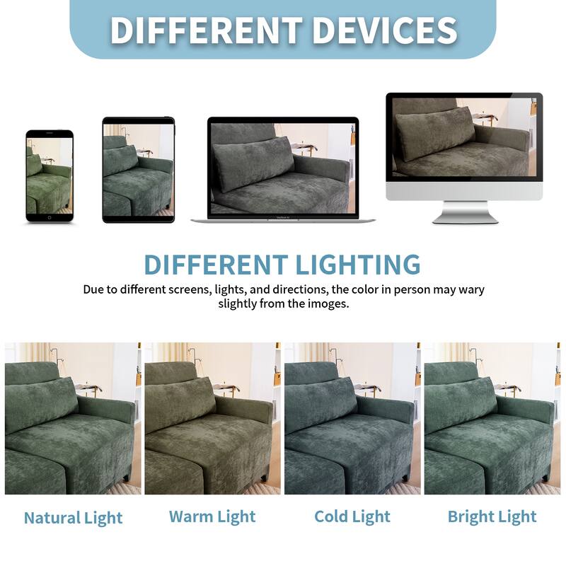 105.9" Chenille 3-Seater Sofa with 2 Ottomans & High-Resilience Sponge Base