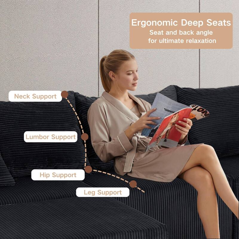 GDFStudio - 8-Piece Modular U-Shaped 155" Sectional Sofa with Chaise Lounge and Bed