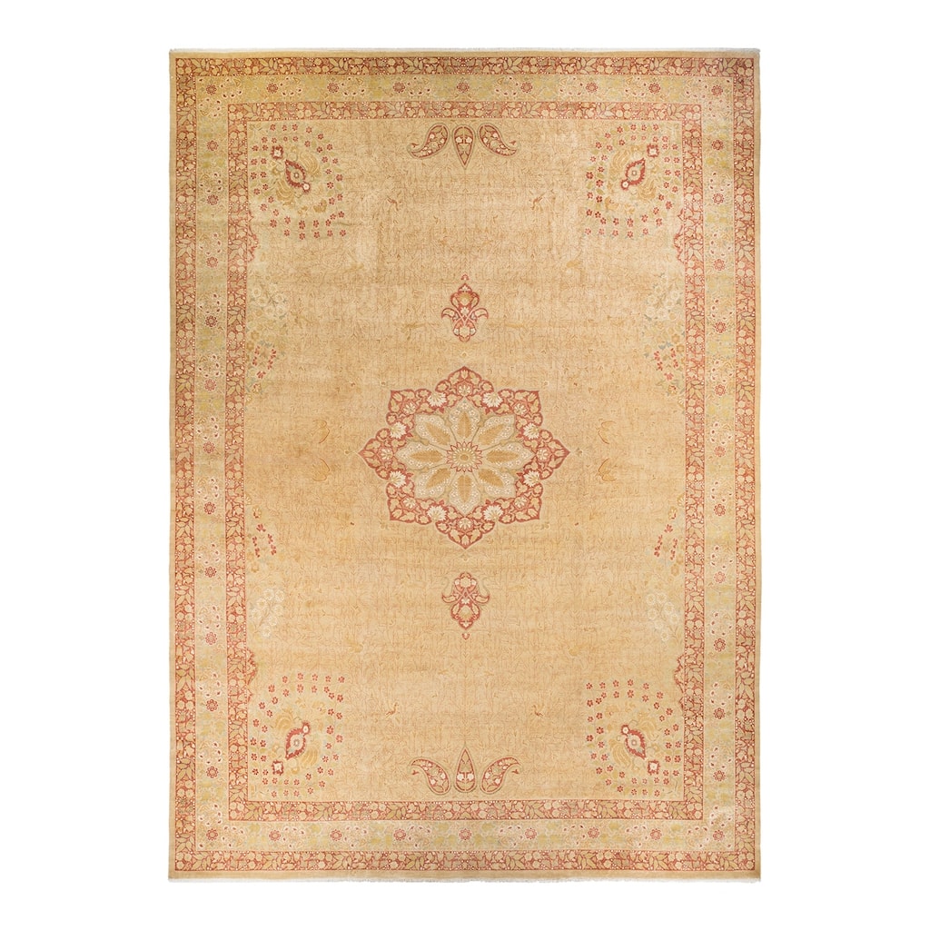 Overton Hand Knotted Wool Vintage Inspired Traditional Mogul Yellow Area Rug - 12' 2" x 17' 6"