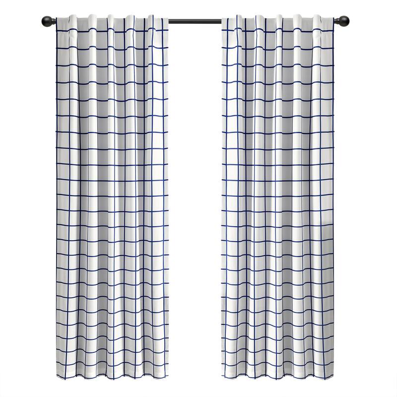 Lush Decor Urban Square Grid 100 Percent Lined Back Tab/Rod Pocket Blackout Window Curtain Panels Set
