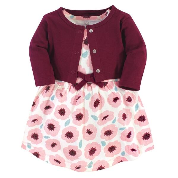 slide 1 of 1, Touched by Nature Baby and Toddler Girl Organic Cotton Dress and Cardigan, Blush Blossom 2T - Blush Blossom