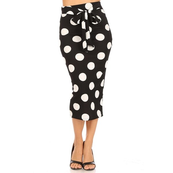 Women's Casual Stretch Solid Polka Dot Midi Pencil Skirt - Overstock ...