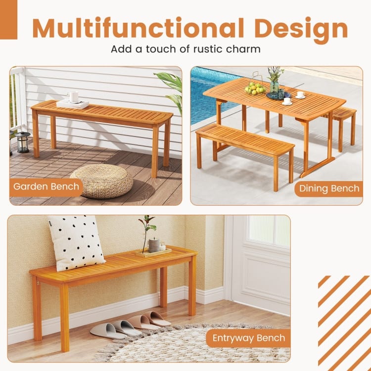 Natural Acacia Wood Outdoor Dining Bench 48 inches Rustic Slatted Seat - 48" x 14" x 18"(L x W x H)