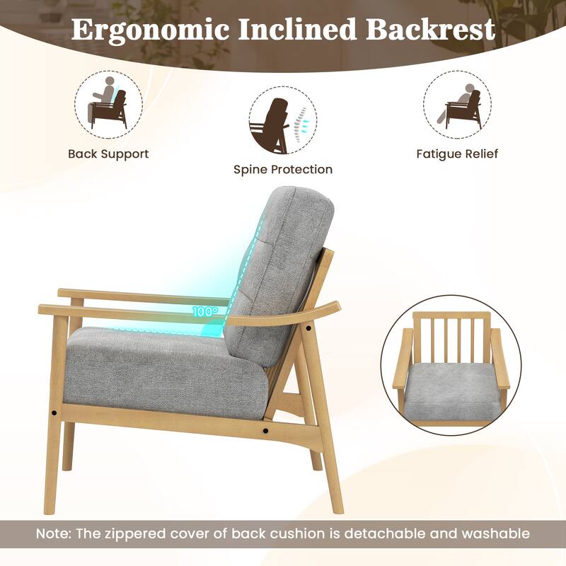 Gymax Modern Accent Chair Upholstered Leisure Armchair w/ Rubber Wood