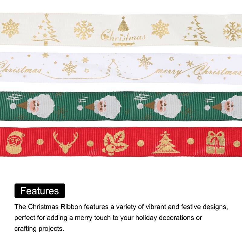 4 Roll Christmas Ribbons 10 Yards Christmas Tree Snowflake Santa Pattern