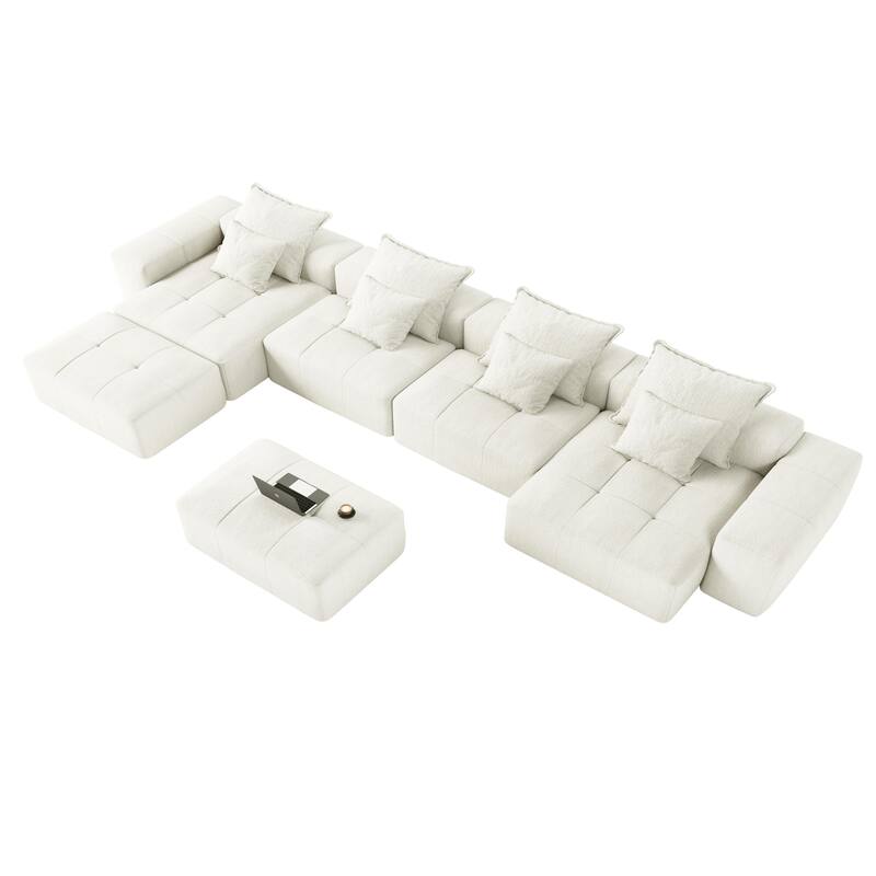 127" Oversized Modular Sectional Sofa,6 Seat Sparkling Chenille Fabric Soft Cushion Sofa with 8 Pillows,No Assembly Required