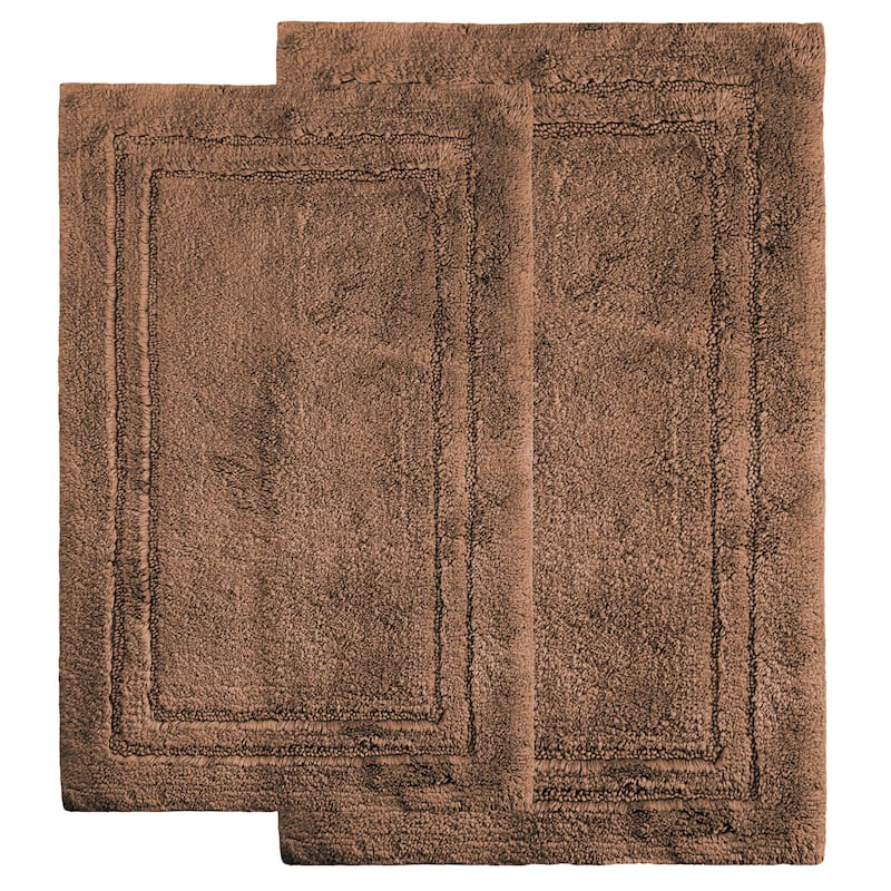 Superior Cotton Solid Non-slip Backing 2-Piece Bath Rug Set - Chocolate