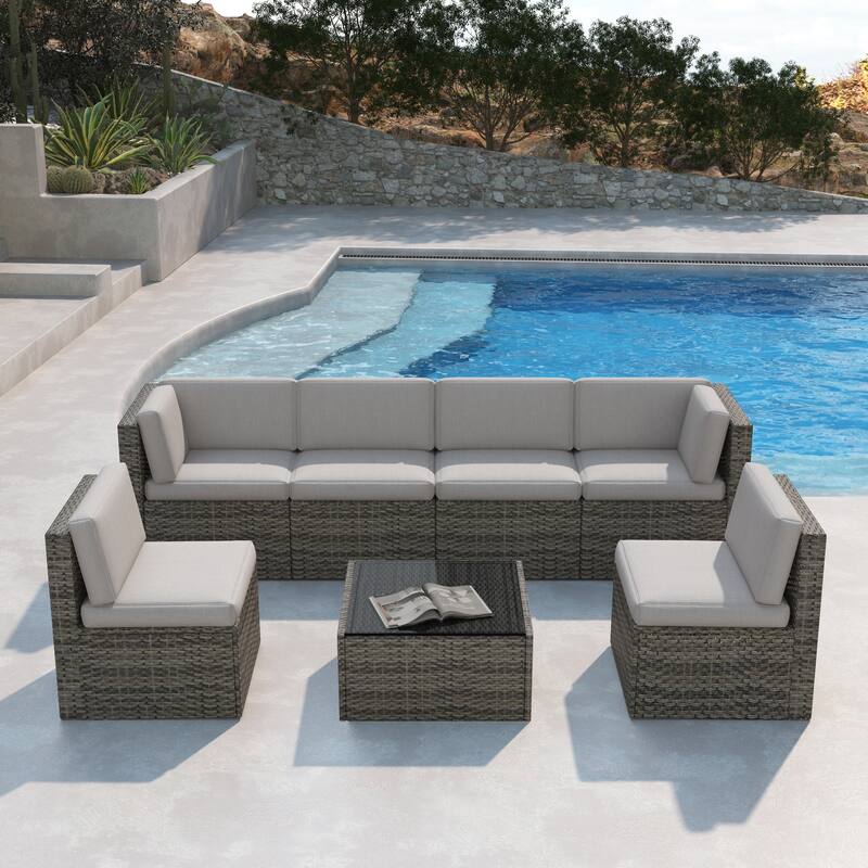 7 Pieces Outdoor Patio Sectional Sofa Couch