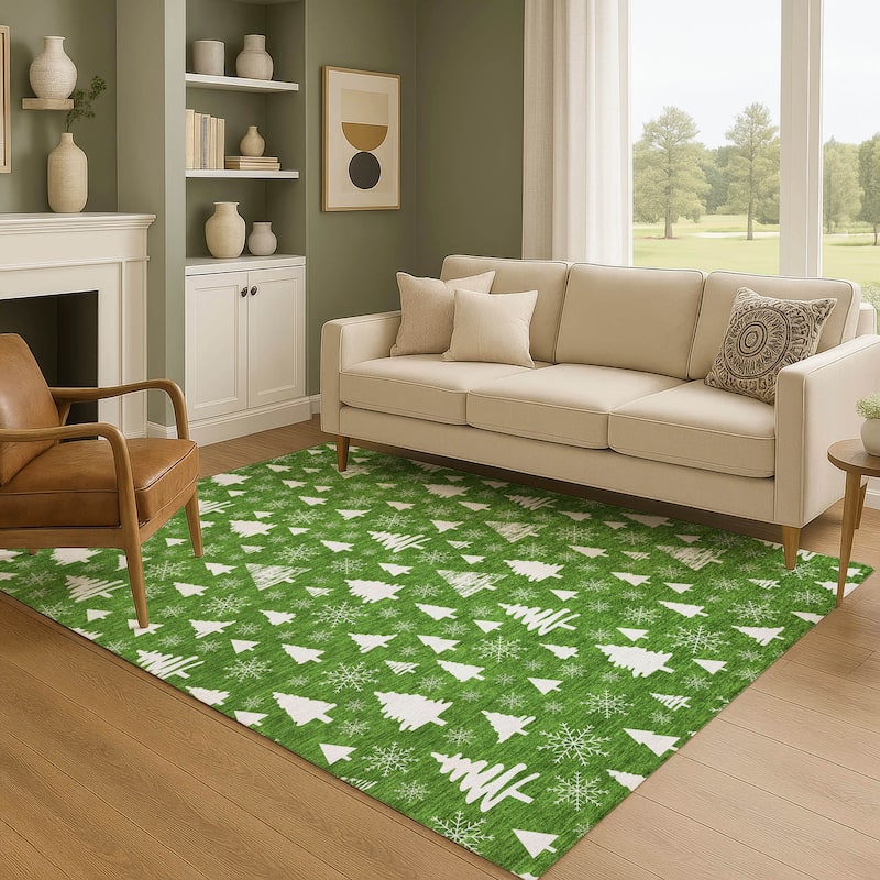 Premium Washable Super Soft Christmas Tree Mayfield Rug - Emerald - 9' x 12'