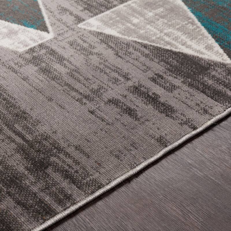 Earl Teal & Gray Mid-Century Geometric Area Rug (7'10" x 10'3") - 7'10" x 10'3"