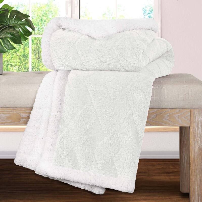 Superior Nuuk Jacquard Lattice Fluffy Sherpa Fleece Blanket