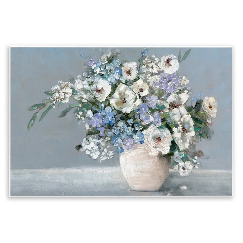 Stupell Elegant Blooms on Blue Wall Plaque Art Design By Sally Swatland - 15 x 10
