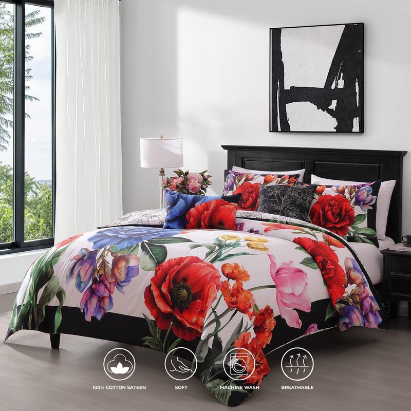 Bebejan Petal Portrait 100% Cotton Sateen 5 Piece Reversible Comforter Set