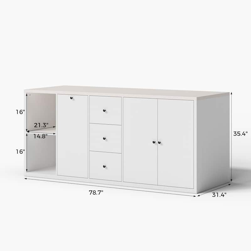 Kitchen Island Large Storage Cabinet with 10-Gallon Trash Bin Space, Sideboard Buffet Ding Table