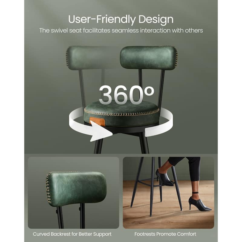 360 Swivel Bar Stools with Backrest and Steel Legs Footrest Perfect for Dining Room Set of 2