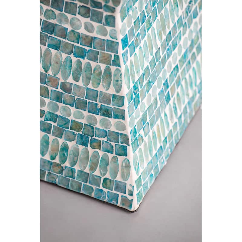Hourglass Style Geometric Inlay Accent Stool - 17.75" - Turquoise Blue and White