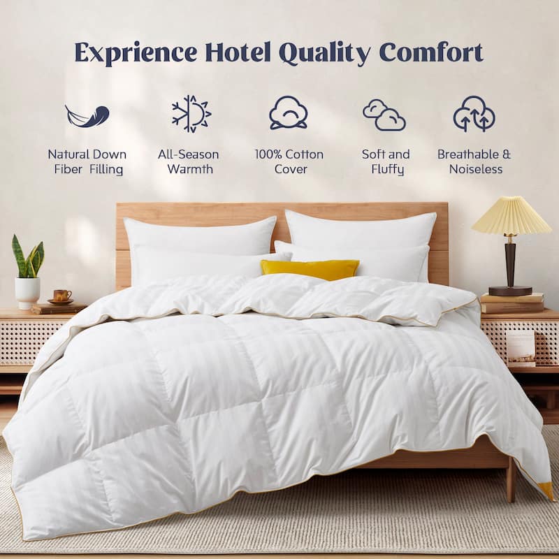 All Season 600 Fill Power 500 TC White Goose Down Comforter Duvet Insert
