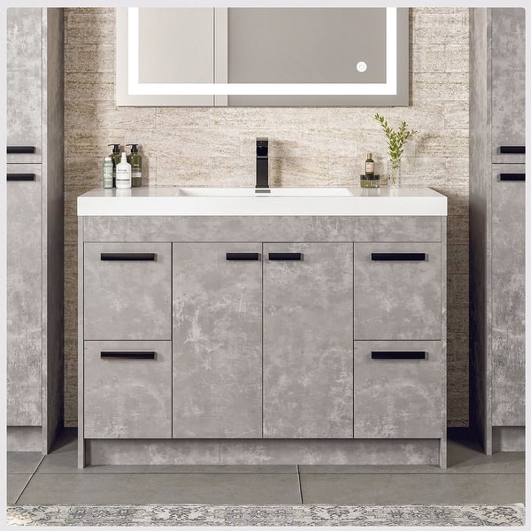 Eviva Lugano 42 inch Cement Gray Modern Bathroom Vanity with White