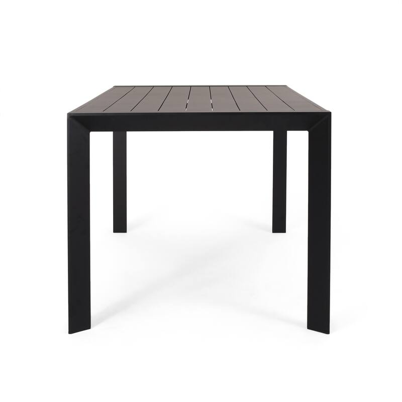 Roomfitters Templin Modern Outdoor Aluminum Dining Table with Rust Resistant Slat Top, Rectangle Design, Black
