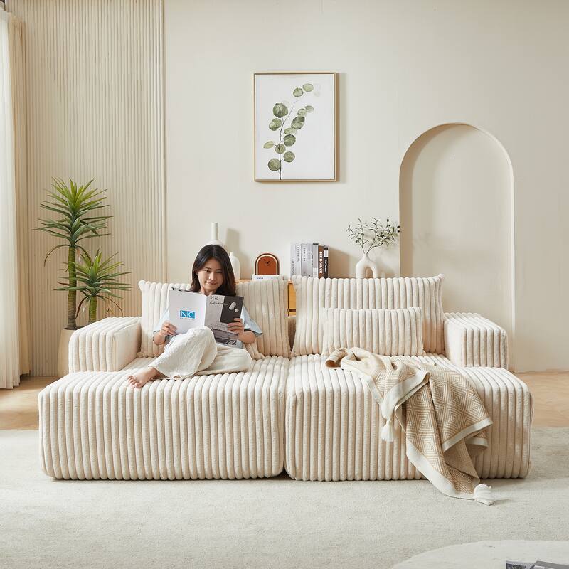 Oversized Corduroy Chaise Lounge Couch - No-Assembly Sleeper Sofa with Plush Recliner