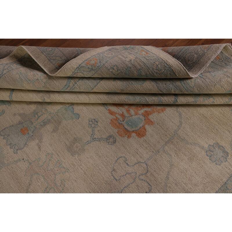 Vegetable Dye Oushak Area Rug Hand-Knotted Floral Wool Carpet - 8'1" x 10'0"