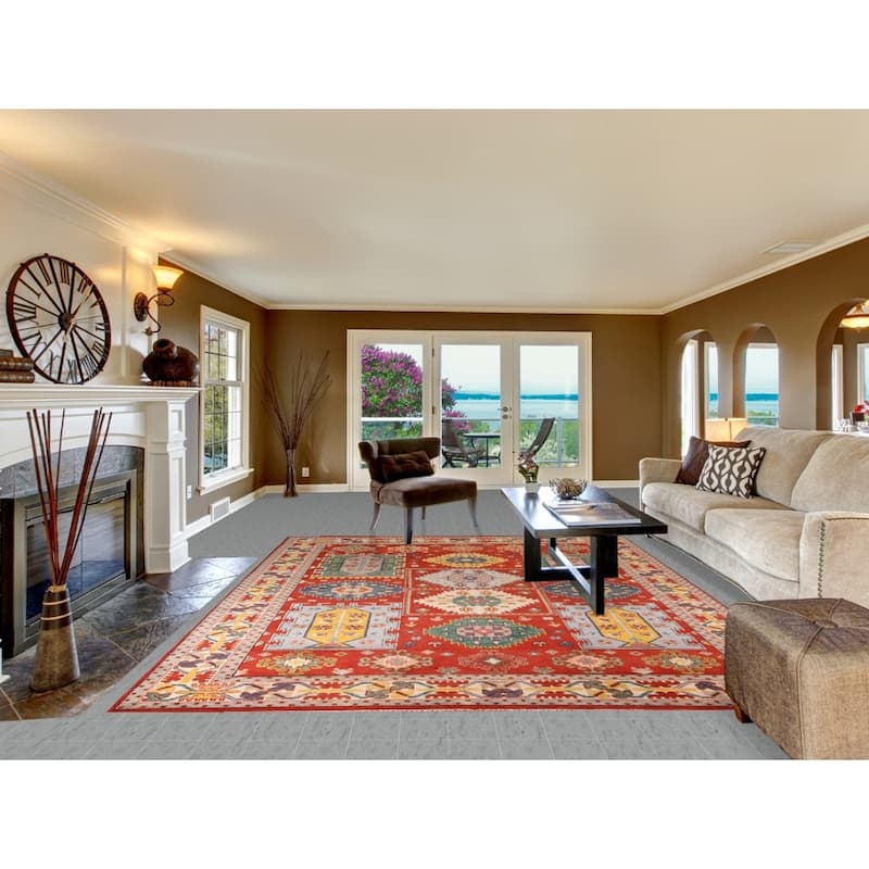 Heriz Serapi Indian Area Rug Handmade Geometric Wool Carpet - 8'10" x 11'9"