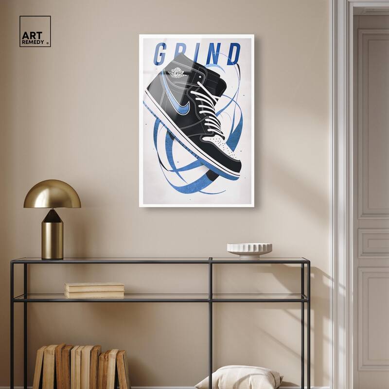 Blue Ribbon Sneaker Acrylic by Art Remedy, Ready to Hang