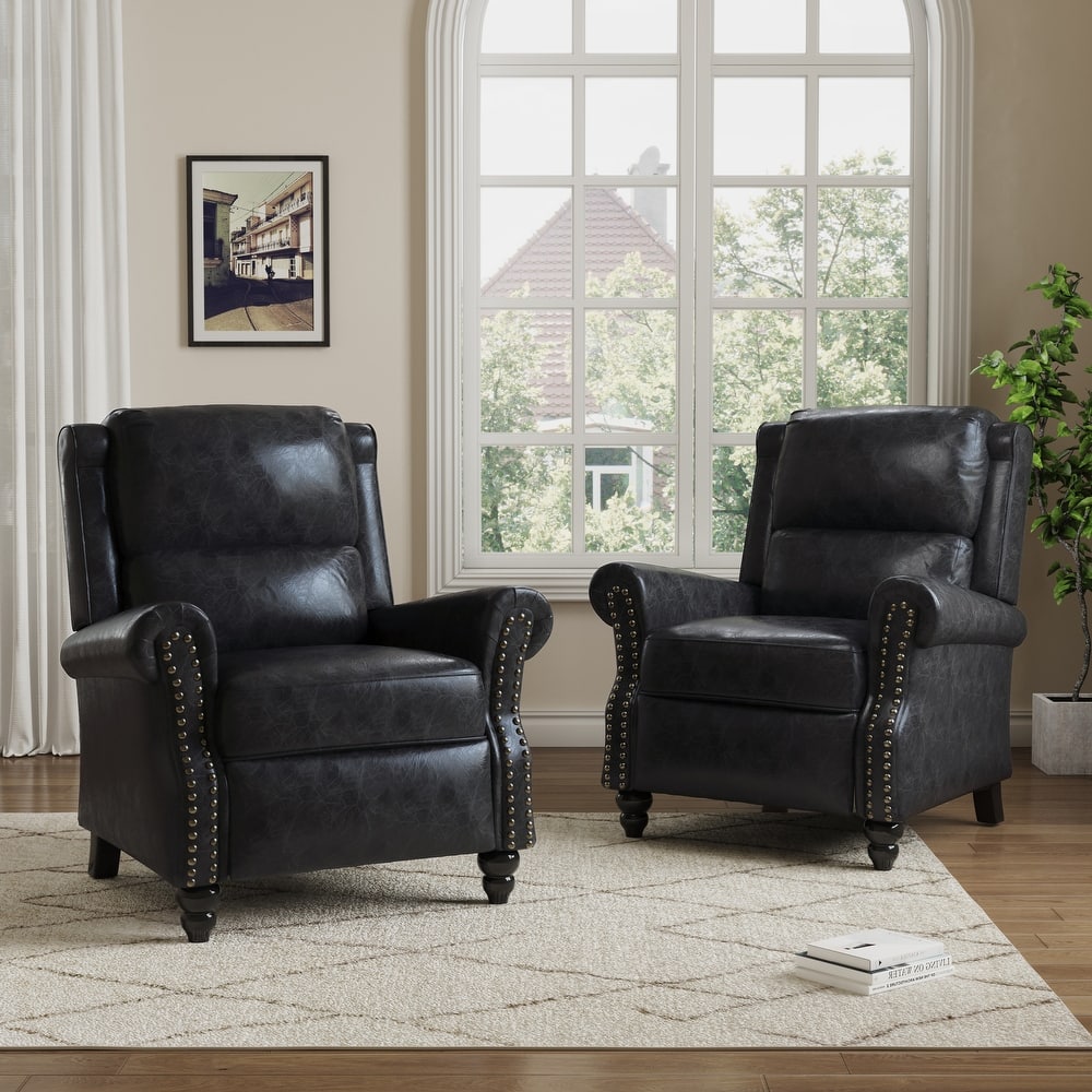 2 Set Manual Pushback Recliner Chair with Nailhead Trim
