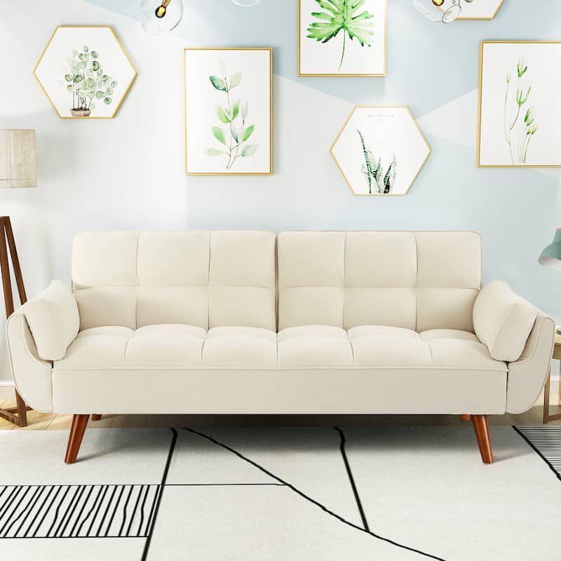 75.39" Futon Sofa Bed, Convertible Folding Futon Couch Recliner Lounge For Living Room With 2 Pillow/Armrest