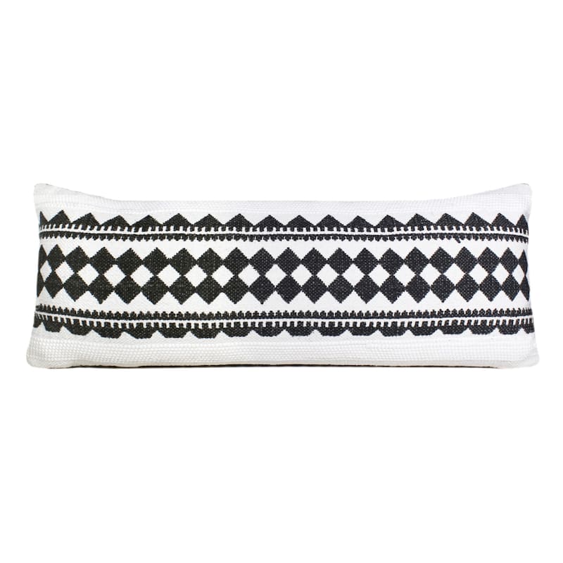 HomeRoots 14" X 36" Black And White 100% Cotton Geometric Zippered Pillow