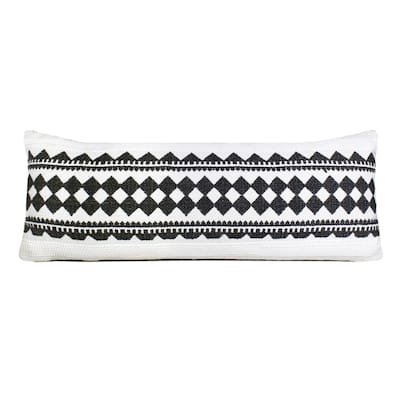 HomeRoots 14" X 36" Black And White 100% Cotton Geometric Zippered Pillow